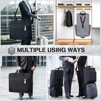 RAINSMORE Garment Bags for Travel Carry On Garment Bag for Hanging Clothes, Suit Bag for Business Trips with Shoes bag & Shoulder Strap, Waterproof Foldable Suit Luggage Bag for Men Women, Black