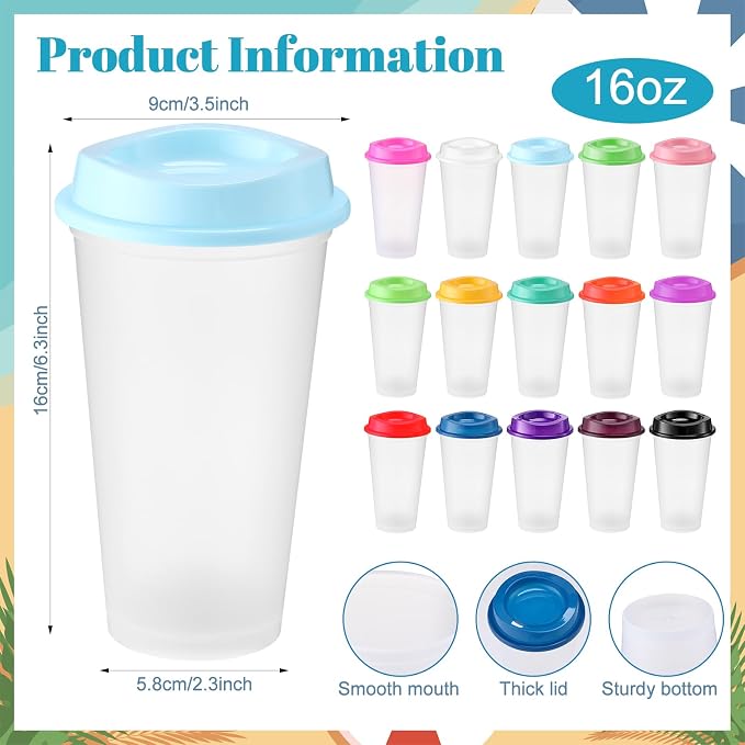 Honeydak 45 Pack 16 oz Reusable Coffee Cups