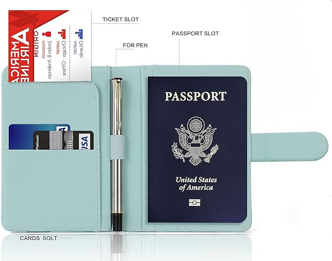 Melsbrinna Premium Leather Passport Holder Covers Case, Waterproof Rfid Blocking Travel Wallet Passport Holder with Pen Holder, Cute Passport Book for Women/Men