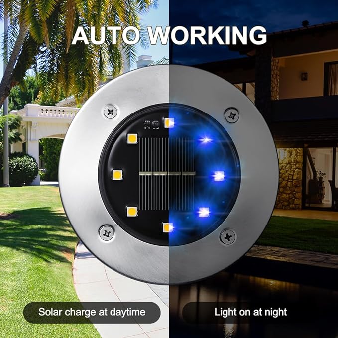 LYHOPE Solar Ground Lights Outdoor, 16 Pack 8 LED Solar Disk Lights Waterproof