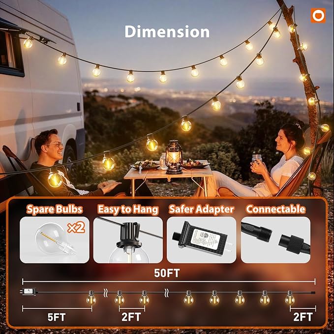 addlon Outdoor String Lights 50FT G40