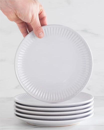 Stoneware Dinnerware Set for 8 People HYGGE 24-Piece - Elegant Scandi Design - Premium Dish Set - Bowl and Plate Set - Tableware for 8 People in a Ribbed Design - Pure Living in White