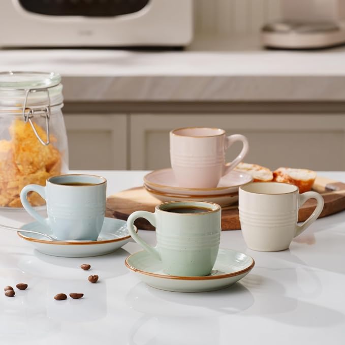 famiware 3oz Espresso Cups and Saucers, Stoneware Demitasse Cup
