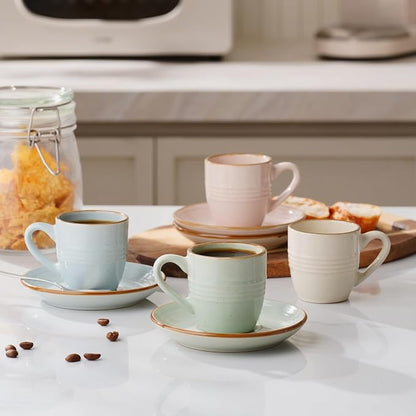 famiware 3oz Espresso Cups and Saucers, Stoneware Demitasse Cup