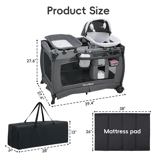 Pamo Babe Portable Playpen Foldable Playard for Baby and Toddler Mattress, Changing Table for Newborn Portable Playard