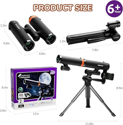 Science Can Binoculars for Kids & Beginners - 3 in 1 Portable Telescope with Adjustable Tripod & Phone Support,16X Magnification for Outdoor Exploration, Science Kit for Boys Girls 6-12 Years Old