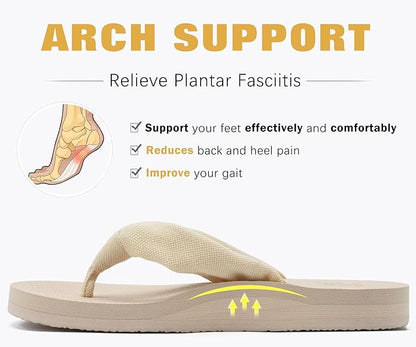 KuaiLu Flip Flops for Women with Arch Support Yoga Mat Comfortable Summer Beach Walking Thong Cushion Sandals Slip On Indoor Outdoor