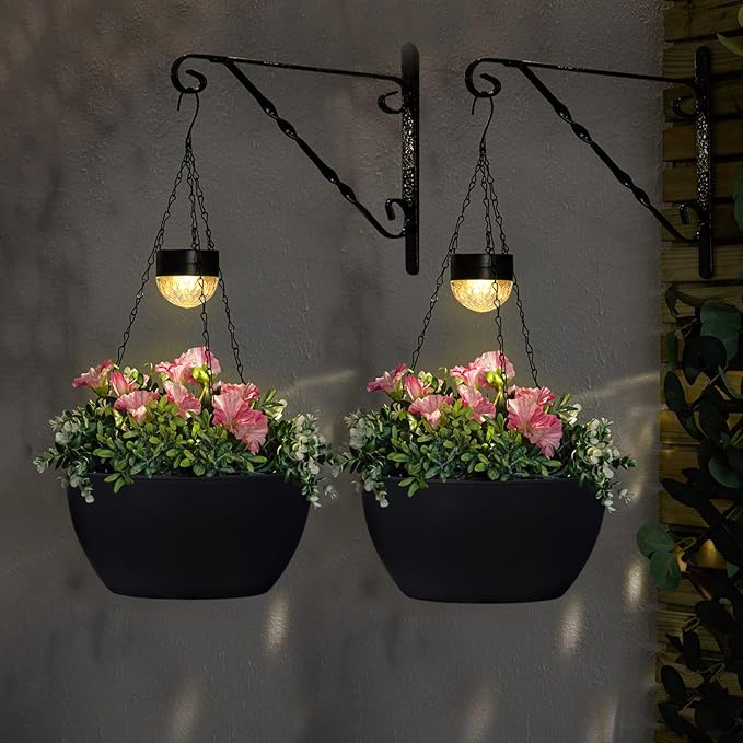 BAYN 2 Packs Solar Hanging Basket Planters