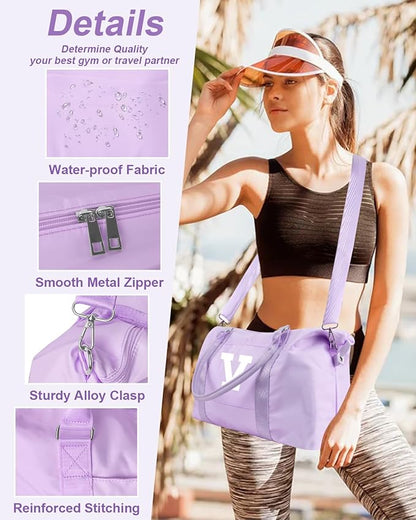 Daughter Niece Gifts for Teen Girl Kids, Initial Travel Duffel Bag Sports Gym Bag Personalized Gifts Weekender Bag，Monogram Overnight Bag Cute Dance Bag Birthday Bridesmaid Gifts for Women(Purple, V)