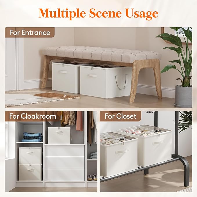 Lifewit Shoe Storage Organizer for Closet, Fits 12-16 Pairs, Large Shoe Box Storage Containers with Clear Cover and Reinforced Handles,Foldable Storage Bins Fits for Boots Heels Sneakers,3 Pack White
