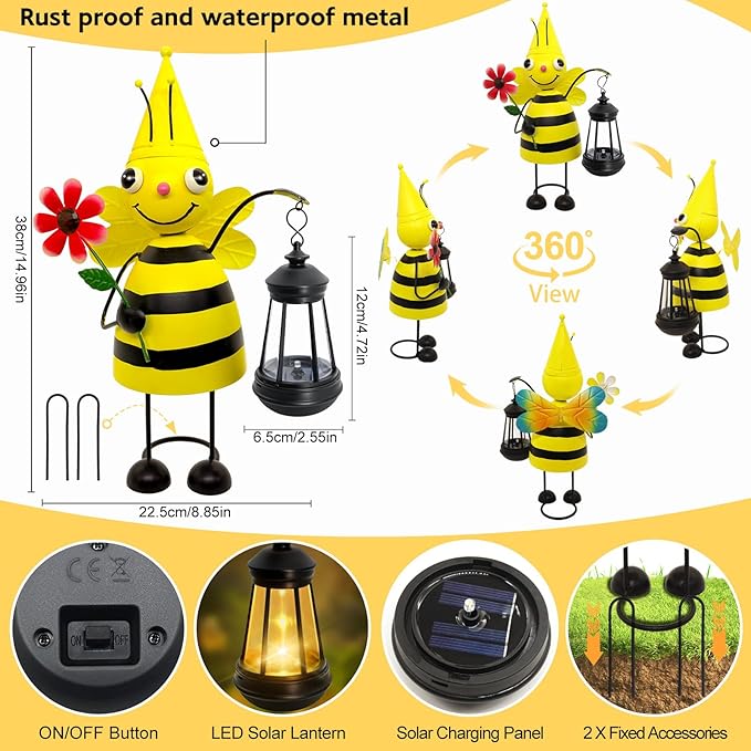 Garden Decor Bee Solar Statues, Unique Garden Statues Bee
