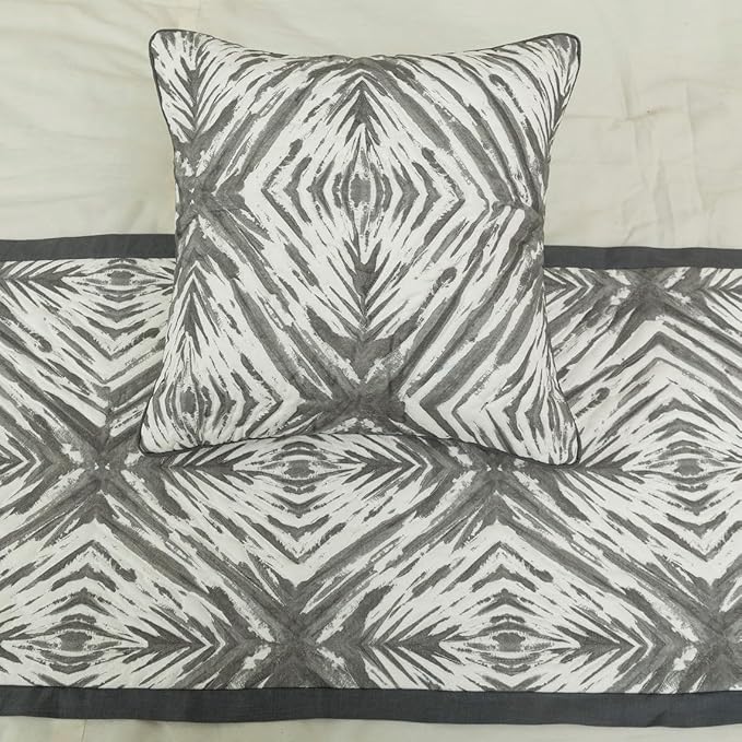 The HomeCentric King/Queen/Twin Grey & White Designer Twin 53"x18" Bed Runner with Pillow Cover, Quilted Bed Scarf on Cotton Fabric - Grey Semblance