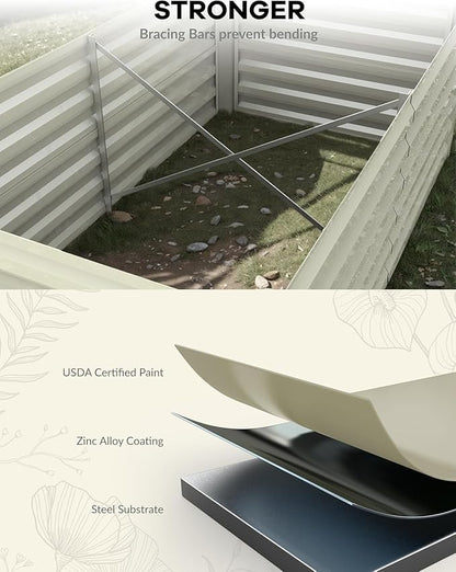 Garvee 8x4x2ft Galvanized Raised Garden Bed Outdoor, Rust-Resistant Raised