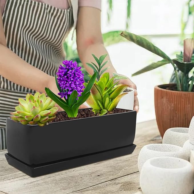 Vencer 14 Inch Rectangular Modern Minimalist Ceramic Succulent Planter Pot