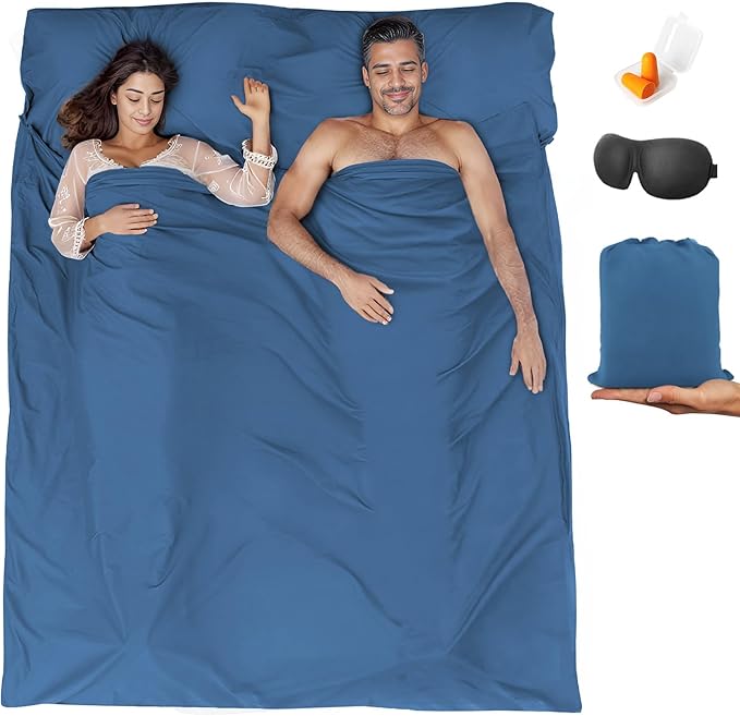 Sleeping Bag Liner,Travel Sheet & Adult Sleep Sack, Camping Sheets Travel Sleep Sack for Backpacking,Hotels & Hostels -Lightweight Single &Double Travel Sheet Camping Sheets