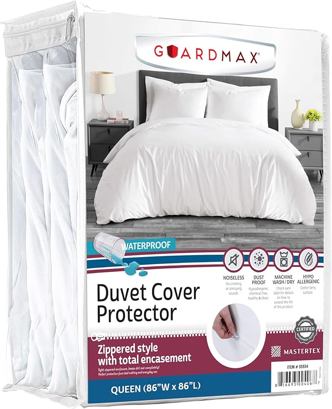 Guardmax Waterproof Duvet Cover - Jersey Fabric with Zipper Closure | Premium Quality, Bed Bug & Allergen Proof Queen (86 x 86)
