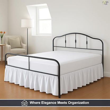 Cottington Lane Ruffled Bed Skirt Queen Size with Split Corner, Brushed Microfiber Hotel Quality White Dust Ruffle, 24 Inch Drop Gathered Bedskirt, Soft and Stylish, Shrinkage and Fade Resistant