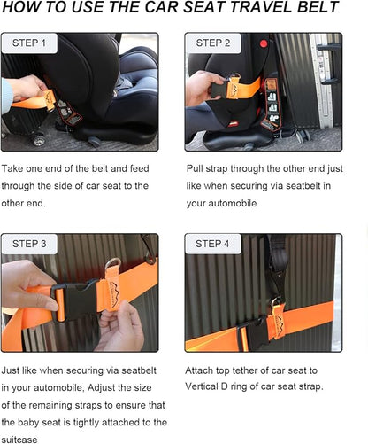 Car Seat Travel Belt to Suitcase,Car Seat Travel Strap to Convert Kid Car Seat and Carry-on Luggage into an Airport Car Seat Stroller,Safe Travel Solution for Transport