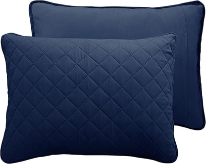 Easy-Going King Size Reversible Quilt Set with 1 Quilt and 2 Pillow Shams, Soft Bed Quilt Cover, Water Resistant Lightweight Microfiber Bedspread, Stain Resistant, Navy/Ivory