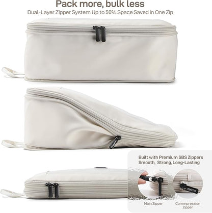 EPICKA TripCozy Compression Packing Cubes - 6 Set Durable Travel Organizer Bags with Mesh Top, Expandable Travel Accessories for Carry on, Luggage, Suitcase, Backpack (Beige)