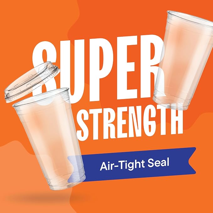 24 oz Clear Plastic Cups with Strawless Sip-Lids PET Crystal Clear Disposable
