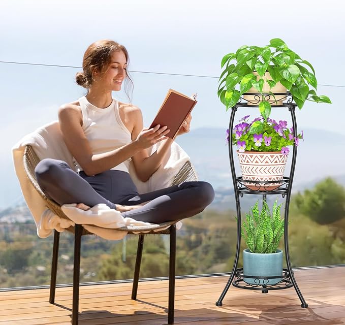 LASZOLA Black 3 Tier Tall Plant Stand