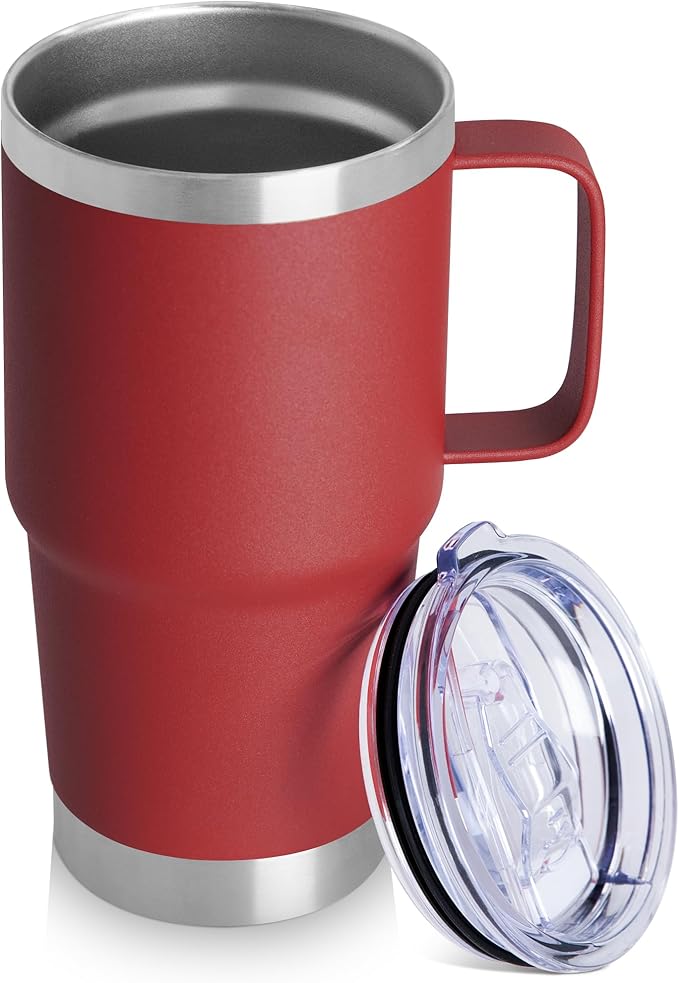 HASLE OUTFITTERS 20oz Tumbler with Lid, Stainless Steel Tumbler with Handle, Metal Insulated Travel Coffee Mug with Handle, Double Wall Vacuum Spill Proof Tumbler Cup, Red 1 Pack