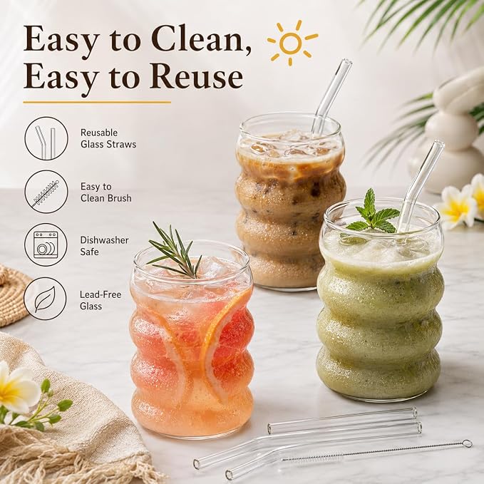 ALINK Ribbed Drinking Glass Cups