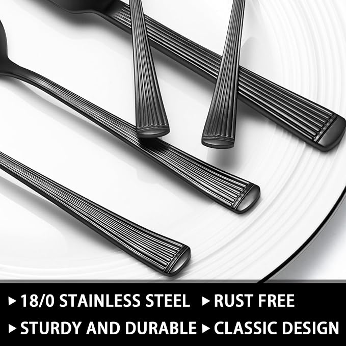 49-Piece Black Silverware Set