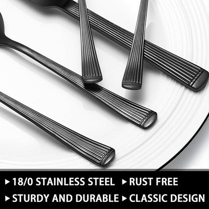 49-Piece Black Silverware Set