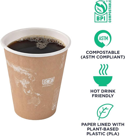 ECO PRODUCTS Compostable Disposable Insulated World Art 8oz Coffee Cups