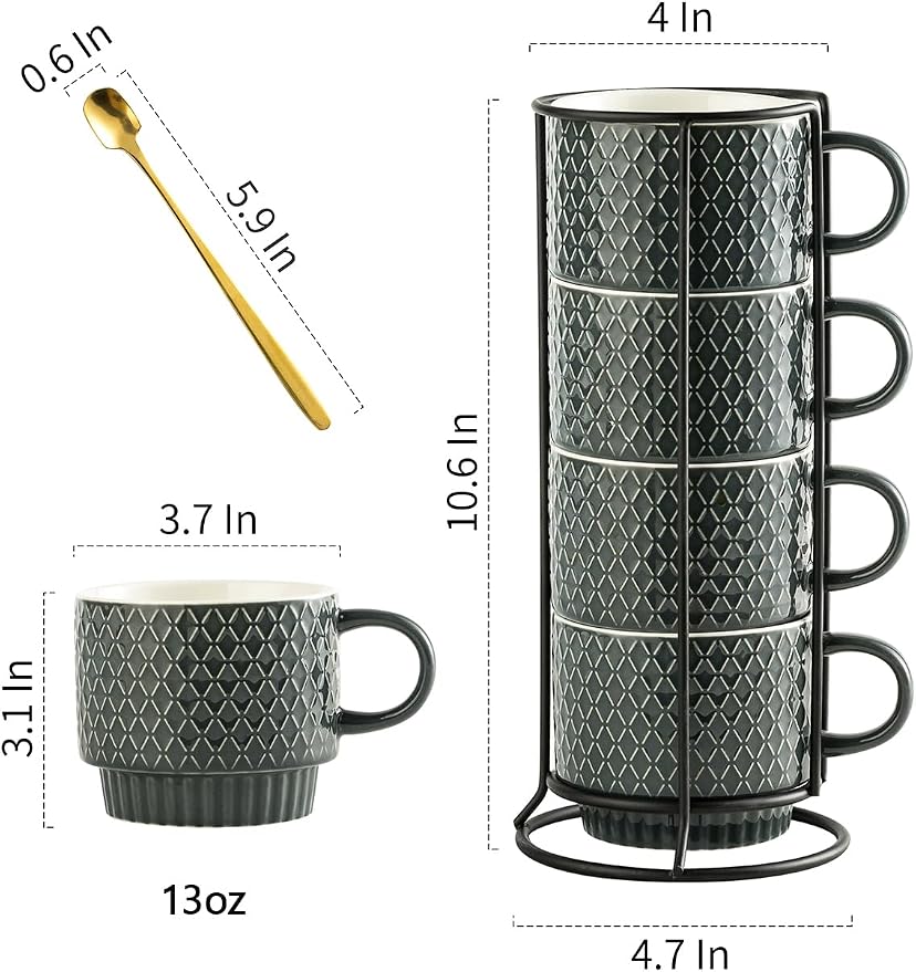Gomakren Coffee Mugs Set of 4, 13oz Stackable Coffee Cup