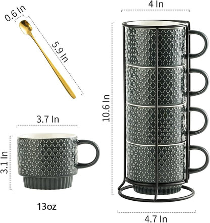 Gomakren Coffee Mugs Set of 4, 13oz Stackable Coffee Cup