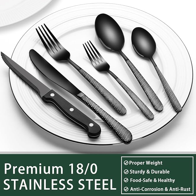 EWFEN 24-Piece Black Silverware Set