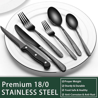 EWFEN 24-Piece Black Silverware Set