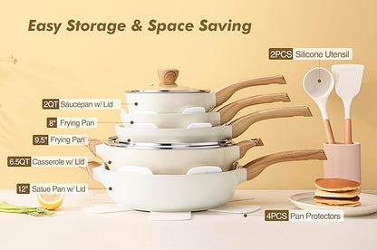 SENSARTE Ceramic Cookware Set, Pots and Pans Set Non stick, 14-Piece Induction Cookware, Non toxic Healthy Non Stick Kitchen Cooking Set, with Frying Pans Set, PFAS PTFE PFOA PFOS Free