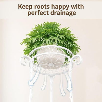 LASZOLA 2 Tier White Metal Plant Stand