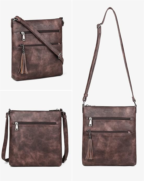 MASINTOR Crossbody Purses for Women, Multi Pocket Casual Crossbody Bag, Adjustable Strap Shoulder Bag with Tassel