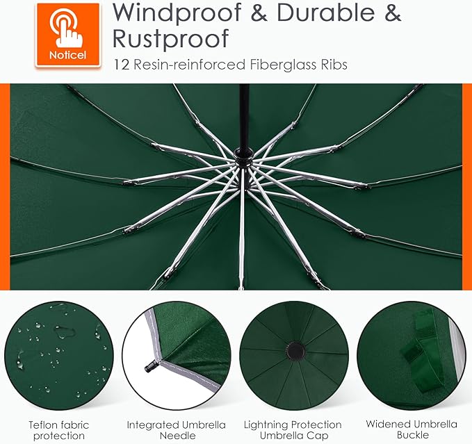 Bodyguard Inverted Umbrella - Large Windproof for Rain & Sun, Compact Reverse With Reflective Stripe, Teflon-Coated for Women Men, Travel Folding With Cover Bag