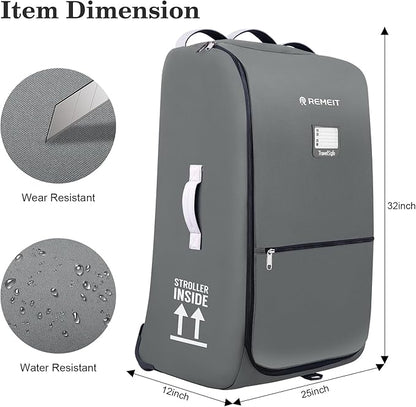 Stroller Bag for Airplane, Stroller Travel Bag Compatible with UPPAbaby Vista, Vista V2, Cruz V2, Rolling Wheel Bag with Storage Pocket, Multiple Handles, Luggage Tag for Flight Travel, Grey