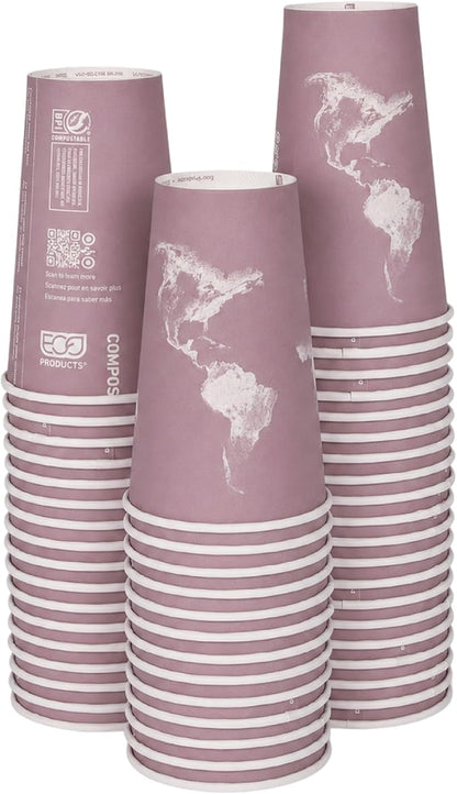 ECO PRODUCTS Compostable Disposable World Art 16oz Large Coffee Cups, Renewable