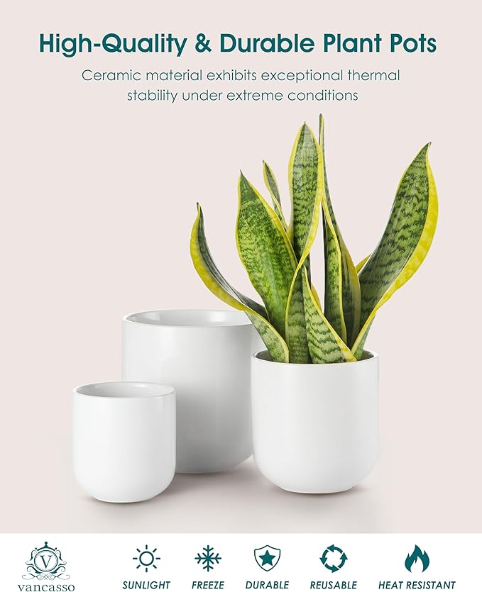 vancasso Ceramic Plant Pots, 4+5+6 inches, Planters