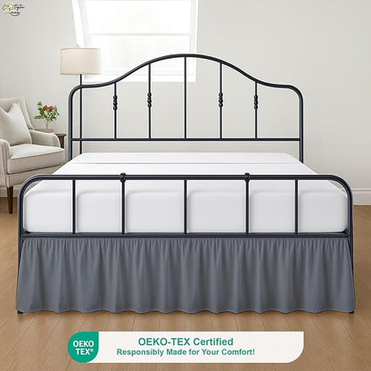 Cottington Lane Ruffled Bed Skirt Full Size with Split Corner, Brushed Microfiber Hotel Quality Dark Grey Dust Ruffle, 24 Inch Drop Gathered Bedskirt, Soft and Stylish, Shrinkage and Fade Resistant