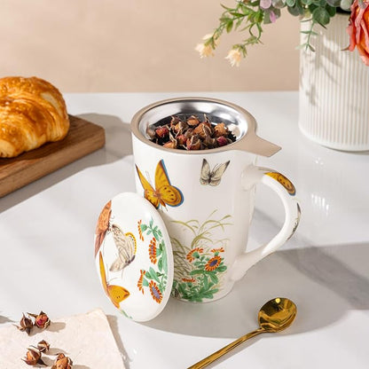 AmorArc Tea Cup With Infuser and Lid, 18oz Loose Leaf Tea Mug With Steeper |