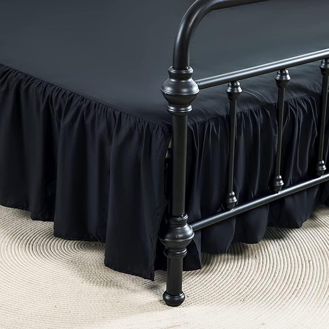 Bed Skirt Full Size Ruffled Bed Skirt with Split Corners, 16 Inch Drop Dust Ruffle Bed Skirt with Platform, Black, Full - 16" Drop