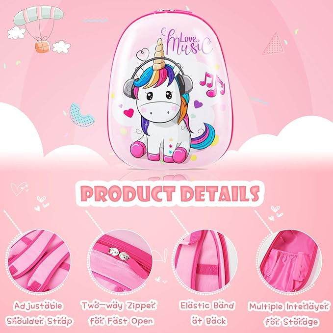 HONEY JOY Kids Luggage, 12" Toddler Backpack & 16" Travel Suitcase with Wheels, Lightweight Toddler Girls Suitcase, Durable ABS Hardshell, 2Pcs Carry On Luggage Set for Boys Girls(Unicorn)