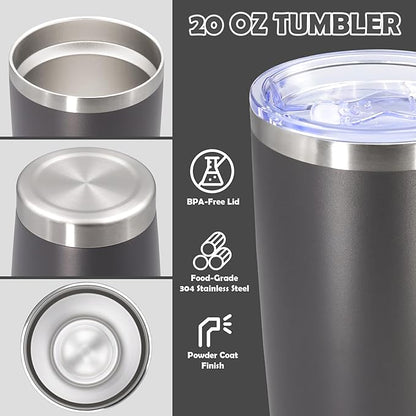 20oz Tumbler Stainless Steel Tumbler Cup with Lid Vacuum Insulated Double Wall Travel Mug, Durable Powder Coated Travel Coffee Tumbler Mug for Hot & Cold Drinks, Grey,4 Pack