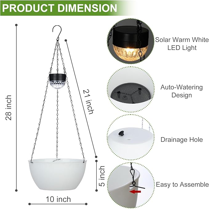 BAYN 2 Packs Solar Hanging Basket Planters