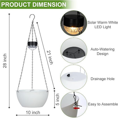 BAYN 2 Packs Solar Hanging Basket Planters