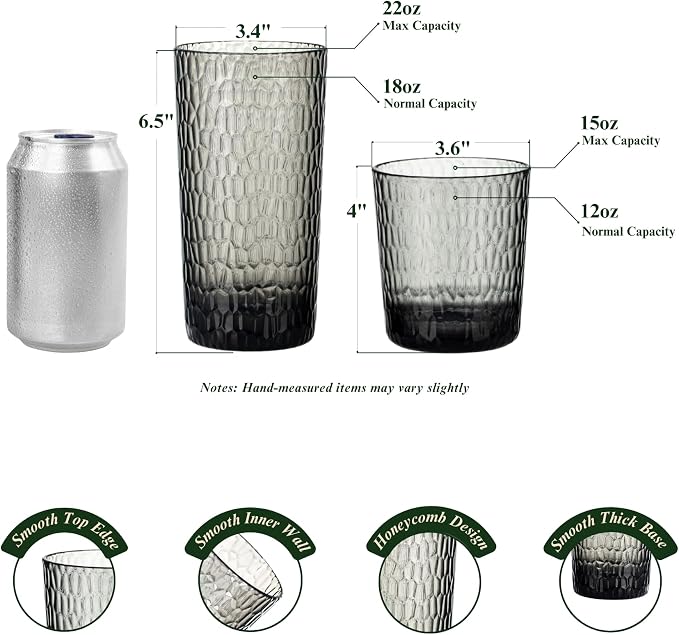 15oz and 22oz Grey Acrylic Glasses Drinkware, Honeycomb Stackable Shatter-Proof